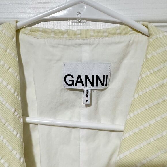 Ganni Seersucker Stripe Midi Dress Stripe Flan Size 14 Yellow - Picture 8 of 16